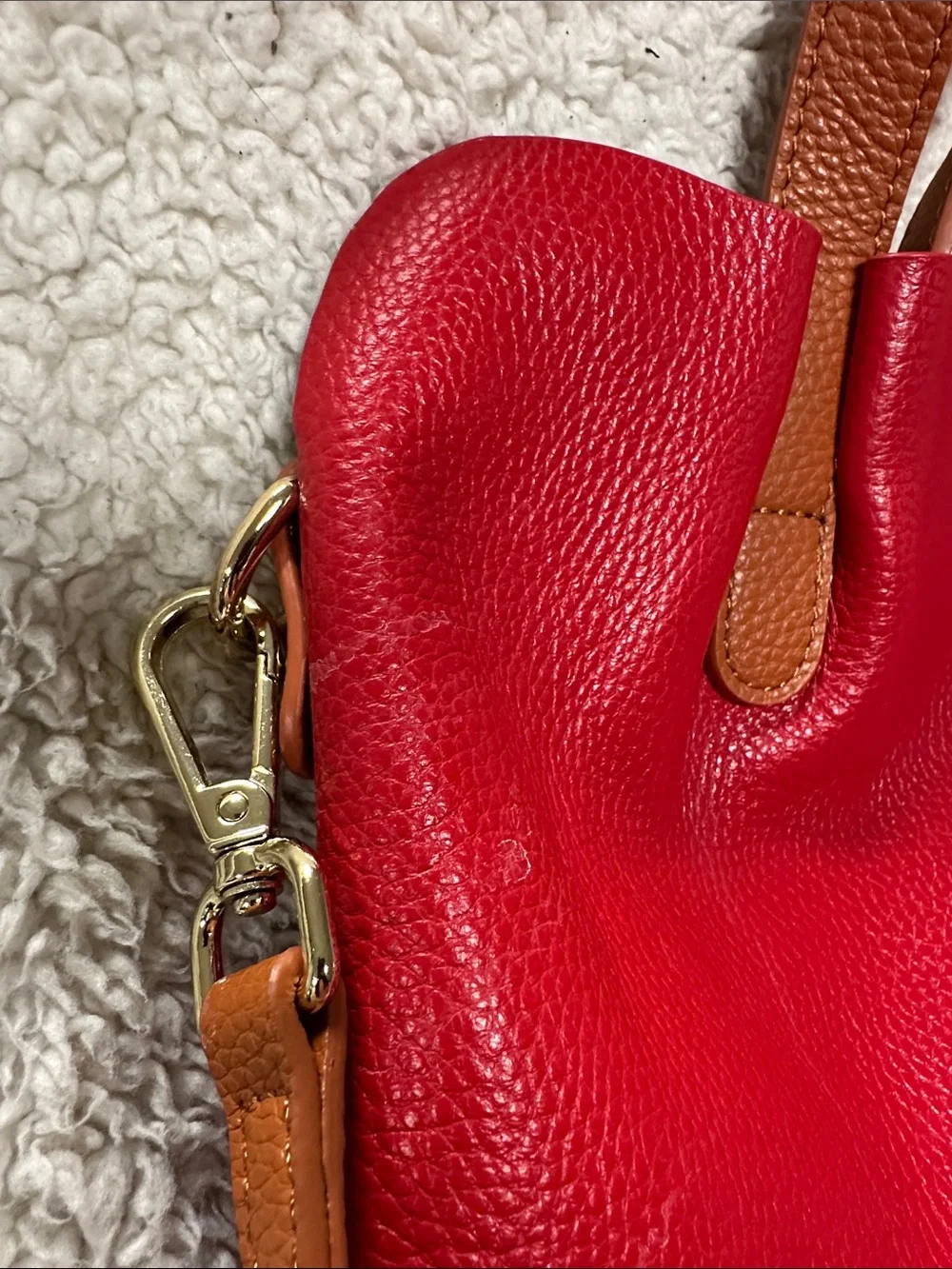 RED Genuine Leather  Commuter Handbag Tote Shoulder Crossbody, Removable Insert